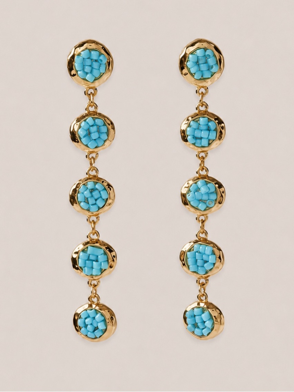 New! Turquoise Beaded Gold Drop Earrings NWOT